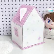 可愛粉色條紋屋頂房屋壓克力展示盒，防塵透明收納盒，適用於動漫徽章與小卡，美學平鋪攝影道具，梳妝台與桌面裝飾，青少年女孩生日房間裝飾禮物 - A - 查看 4