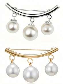 4/2pcs Pearl Waist Cincher Brooch, Gold And Silver Non-Slip Waist Clip For Dress, Shirt, Pants - Multicolor - View 3