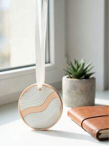 1pc Freesia Scented Gypsum Plaster Car Air Freshener, Round Hanging Aroma Diffuser Stone & Rearview Mirror Pendant, Decorative Fragrance Ornament For Car, Closet, Bedroom & Bathroom - Aromatherapy - View 2