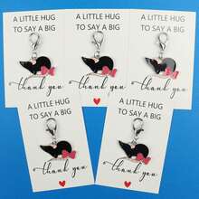 5pcs/10pcs Cute Bow Rat Enamel Keychain With Thank You Pocket Hug Card, Cartoon Animal Gratitude Gift - Multicolor - View 2