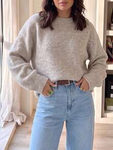 Autumn/Winter Casual Versatile Solid Color Sweater - Khaki - View 6