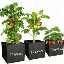 3个特大号长方形种植袋，带提手，容量27升，可折叠，耐用无纺布材质，适用于室内外园艺、蔬菜和花卉种植。 - 黑色 - 查看 1