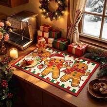 1pc Christmas Series 3 Gingerbread Man Pattern Coffee Bar Mat, Diatom Mud Soft Bottom Drainage Mat, Soft Rubber Absorbent Wear-Resistant Dish Drying Mat, For Countertop Restaurant Kitchen Table, Patio Dining Table Decor, Home Kitchen Supplies, Countertop Decorative Mat - Multicolor - View 2
