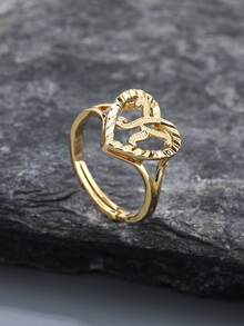 2pcs Hollow Heart Letter Rings, American Luxury Style Adjustable Versatile Stackable Accessories, Couple/Best Friend Matching Rings - SJZ-086-j-k - View 6
