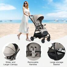 Lightweight, Foldable Stroller, One-Touch Series, Adjustable Backrest, Wide Sun Canopy, Breathable Mesh Fabric, Easy To Carry, Ideal For Travel - 卡其色 - 查看 6