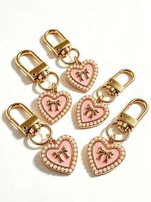 1pc/2pcs/5pcs Pearl Heart Pendant Simple Oil Drip Heart Bow Keychain Charm, Versatile Daily Bag Accessory - Multicolor - View 11