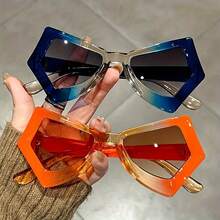 1 Pair Of New-Eye Eyeglasses With Large Frames Women, Fashionable And Unique, Suitable Runway Shows And Street Photography. They Are An Accessory Summer Beach Vacations, Holiday Gifts, Back-To-School Season, Travel - Gradually Orange Frame, Gradually Tea Leaves - View 3