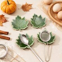 4pcs 4in Cute Maple Leaf Ceramic Spoon Rests, Autumn Fall Harvest Small Spoon Holders, Thanksgiving Halloween Table Decor, Kitchen Utensil Holder Coffee Spoon Tray, Perfect Gift For Thanksgiving And Halloween - View 6