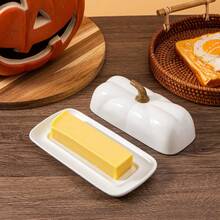 1pc Pumpkin Shaped Ceramic Butter Dish With Lid, Autumn Harvest Thanksgiving Decorative Butter Container, Covered Butter Tray For Kitchen Counter Dining Table Home Party, Thanksgiving Harvest Gift For Kitchen Lovers - View 6