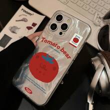 1 buah Stiker Cetak Bahasa Inggris Beruang Tomat Tekstur Lipit Foil Perak Transparansi Tinggi Anti-Jatuh Cangkang Lembut TPU Jendela Besar Cakupan Penuh Tanpa Aksesoris Casing Ponsel Kompatibel Dengan Semua Seri Apple Gaya Korea Fresh Healing Ins Niche Lucu Pelindung - Clear - View 3