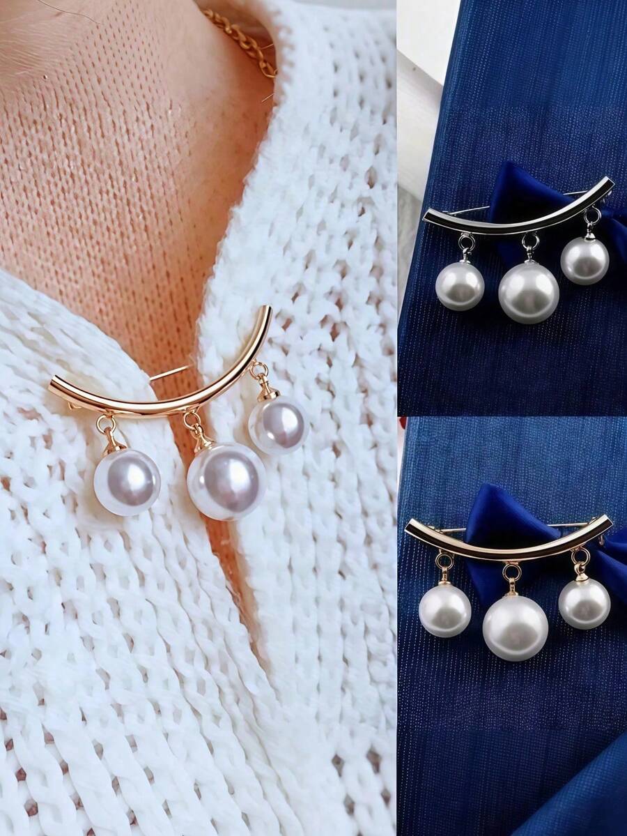 4/2pcs Pearl Waist Cincher Brooch, Gold And Silver Non-Slip Waist Clip For Dress, Shirt, Pants - Multicolor - View 1