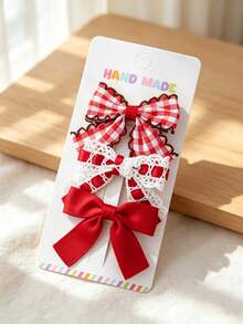 3 Packs Of Handmade Fabric Bow Hair Clips, Featuring Floral Prints, Plaid, Polka Dots, And Solid Colors. Sweet And Non-Slip. - Multicolor - View 15