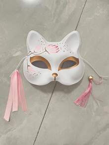 Matching Cat & Fox Face Masks, Japanese Half-Painted Fox Mask And Cat Pattern Large Roleplay Mask, Theme Party And Celebration Decoration Props,Halloween - Multicolor - View 3