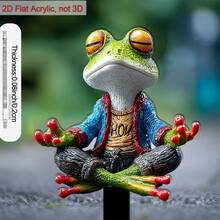 1pc 2D Acrylic Zen Meditation Frog Garden Ornament, Cute Frog Sculpture For Flower Pots And Outdoor Soil Decoration, Low Maintenance And Decorative - A - View 1