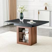 Extendable Dining Table With Leaf, Black Wood-Effect Top, Walnut-Colored Legs, Approx. 130-160 Cm Long, Table Only (Chairs Not Included) - 黑色 - 查看 5