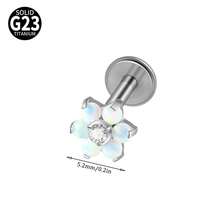 1PC Titanium Alloy CZ&Synthetic Opal Cross Cluster Flower Lip Labret Stud Flat Back Internal Threaded Piercing Ear Cartilage Tragus Rook Lobe Earring - As Shown - View 19