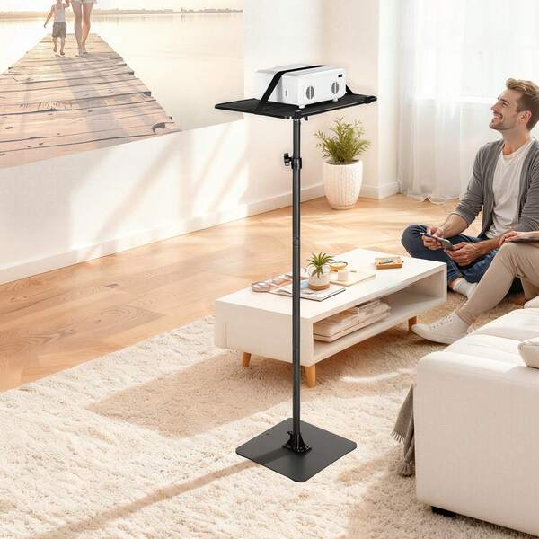 Projector Stand, Projector Floor Stand With Adjustable Height 30.3 To 63.4 Inch, 360° Horizontal Rotation Projectors Cart For Meetings, Outdoor Movies, Video Stand, Gimbal Mount Or Tray Support