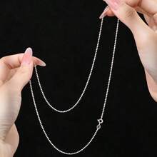 1pc S925 Sterling Silver Necklace, Men's Round Bead Necklace, Hypoallergenic Bead Chain, Women's Clavicle Chain, Father's Day Gift, Holiday Gift, Birthday Gift, Suitable For Party, Sports, Street Dance Wear - Silver - View 3