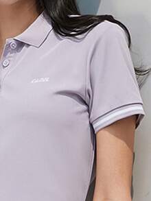 CAMEL CROWN 女款 Polo 運動 T 恤，夏季羽球與網球運動服，透氣領口短袖上衣，快乾短袖 - 粉紅紫 - 查看 3