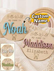 Custom Wooden Name Sign, Personalized Birth Plaque, Room Decor, Customized Name Board, Customizable Keepsake Gift, Boy, Girl, Family, Mother, Friend, Wall Art - Style a - View 1