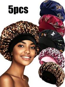 CONFLASS Butterfly Print & Leopard Silk Sleep Cap, Elastic Wide Band, Anti-Frizz Night Hair Bonnet, Suitable For Curly And Natural Hair, Back To School Dorm Essential Hair Care Accessory, Soft And Smooth Sleep Headwear, College Student Hair Care Gift - Multicolor - View 8