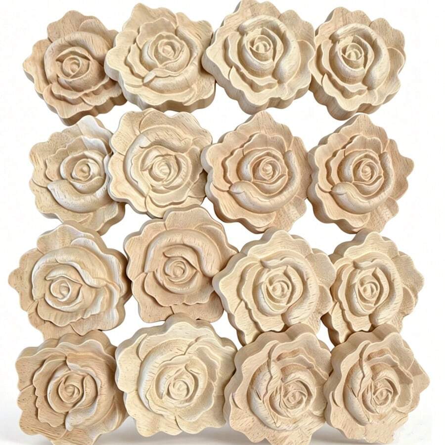 Hand Carved Wooden Rose Applique - Unfinished Natural Wood Floral Craft Embellishment For Furniture, Home Decor, DIY Projects - Multicolor - View 1