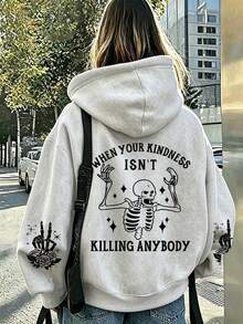 Damen Lässig Dünnes Sweatshirt mit Schädel-Muster, geeignet für den täglichen Gebrauch, Ausflüge, Partys, Campus, Musikfestivals, Urlaub, Pendeln. Kann als Geschenk an Familie, Freund, Freundin, Freunde gegeben werden, unverzichtbares Winter-Sweatshirt für Mädchen - Hellgrau - Übersicht 2