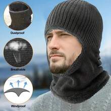 1 pieza Pasamontañas Máscara Facial Completa, Pasamontañas a Prueba de Viento para Invierno, Calentador de Cuello, Máscara Facial Transpirable a Prueba de Frío, Máscara de Esquí, Deportes al Aire Libre, Gorro de Punto de Felpa Grueso y Cálido para Invierno, Unisex, Adecuado para Uso al Aire Libre o Ciclismo (Color del Forro del Gorro Aleatorio) - A - Ver 11