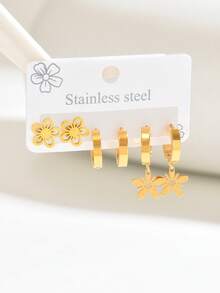 6pcs/Set Anting-Anting Stainless Steel Minimalis Mewah Bermotif Bunga Gaya Prancis untuk Wanita, Perhiasan Stud Kelas Atas, Serbaguna untuk Pesta - Warna-warni E - View 3