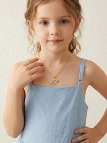 1pc Exquisite Sweet Cubic Zirconia Decor Star & Planet Pendant Necklace For Girls Children's Day & Birthday Gift For Everyday Versatile Jewelry - Gold - View 3