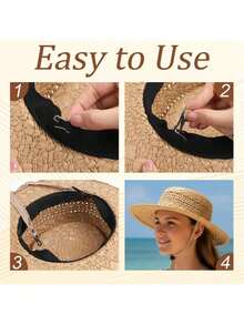 1pc Adjustable Straw Hat Windproof Chin Strap, Hollow Lace Hat Fixing Rope With Double Clips, Anti-Loss Hat Rope, Suitable For Beach Sun Hat, Fishing Bucket Hat, Outdoor Travel Accessories - Multicolor - View 7