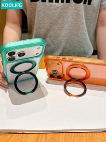Koolife 1pc Magnetic Phone Case With 360° Rotating Stand, Large Window Camera Protection, MagSafe Compatible Shockproof Shell, Perfect Gift For Women And Girls, Compatible With IPhone 17/17 Pro/17 Pro Max - Orange - View 9
