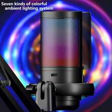 HITOZON Gaming Condenser Microphone, USB-A Plug, RGB Lighting, Boom Arm Stand, Suitable For Video Conferencing, Singing, Live Streaming, Gaming - View 3