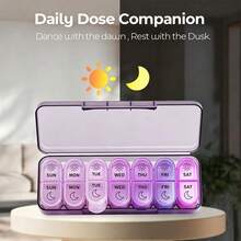 Portable Weekly Pill Organizer, Medication Storage Box, Clear Sun And Moon Icons To Prevent Missed Doses, Compact Pill Box, Easy Open And Close Design, Waterproof And Moisture-Proof, Suitable For Travel, Office And Christmas Gift - one-size - View 13