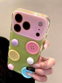 Casing Ponsel IMD Tombol Warna-warni 3D Unik Dua Warna Kompatibel dengan iPhone 17ProMax 17PRo 17 16ProMax 16Pro 16 15ProMax 15Pro 15 Pelindung Anti-Jatuh - Hijau - View 3