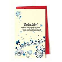 Tropical Blue Palm Tree Back To School Greeting Card, Summer Beach Design Foldable Blank Note Card, Student First Day Of School Blessing Stationery - View 4