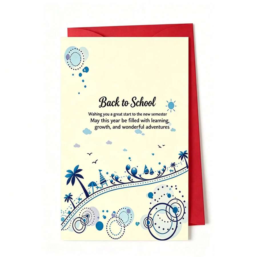 Tropical Blue Palm Tree Back To School Greeting Card, Summer Beach Design Foldable Blank Note Card, Student First Day Of School Blessing Stationery - View 1