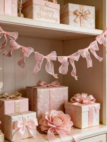 1pc Sweet Pink Bow Banner/Garland (10 Bows), Suitable For Princess Style Girls Room Wall Decor, Also Applicable For Children's Birthday, Baby Shower, Wedding, Gender Reveal Party And Other Occasions (Product Requires Self-Assembly, Please Do Not Purchase If You Mind) - Multicolor - View 5