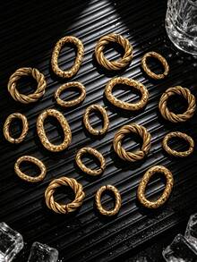 20 st ovala och runda tvinnade hoppringar i rostfritt stål, 18K guldbelagda, för DIY-smyckestillverkning av halsband och armband - vrid krans - Visa 6