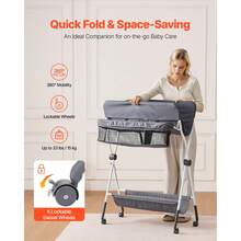 Baby Changing Table, Foldable Diaper Change Station With Side Basket, Adjustable Height Portable Changing Table With Lockable Wheels, Multi-Functional Storage Organizer Nursery, Dark Gray - Foldable, Dark Gray, X-frame, 4-tier - View 3