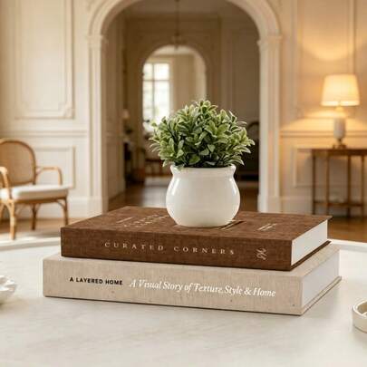 2pcs Faux Linen Decorative Books, Suitable For Bookshelf, Coffee Table, Storage Rack Decoration, Faux Book Box, Decorative Aesthetic Function, Minimalist Neutral Style Design, Fits Various Home Decor Styles