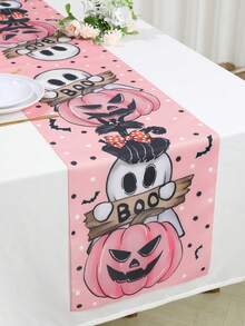 Pink Ghost Pumpkin Halloween Table Runner, Polyester Table Cover For Birthday Party Table Decorations - BOO Ghost Cat Pumpkin Style - View 7