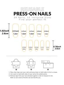 24pcs Nude & Black French Trapezoid Nail Stickers - 彩色 - 查看 3