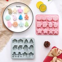 12-Cavity Christmas Silicone Baking Mold With 6 Assorted Designs Including Gingerbread Men & Stars, For Cakes & Chocolate Making - Multiple Styles - View 1