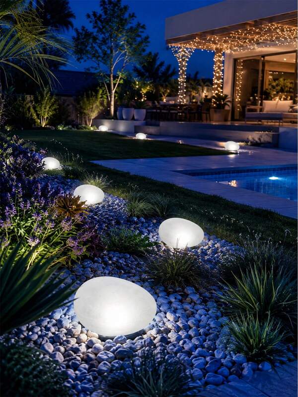1 pieza Luz solar de roca de guijarro natural, lámpara solar de piedra impermeable IP44 para exteriores, sensor de luz automático de encendido/apagado sin cableado, luz de jardín decorativa de brillo suave, adecuada para villa, patio, césped, camino, patio, boda, fiesta de vacaciones y decoración