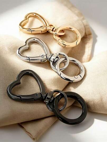 Llaveros de metal con forma de corazón en 3 colores: dorado, plateado y negro, con cierre giratorio para hacer anillos de llaves DIY, ganchos de llavero, cordones, carteras, adecuados para organizadores de llaves de hombres y mujeres