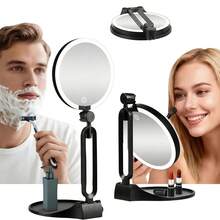 1pc LED Makeup Mirror, USB Rechargeable, 10x/1x Double-Sided Mirror, 3-Color Adjustable Light, Foldable, 360° Rotating Angle, Portable, Bathroom Makeup Mirror - Multicolor - View 2