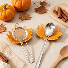4pcs 4in Cute Maple Leaf Ceramic Spoon Rests, Autumn Fall Harvest Small Spoon Holders, Thanksgiving Halloween Table Decor, Kitchen Utensil Holder Coffee Spoon Tray, Perfect Gift For Thanksgiving And Halloween - View 8