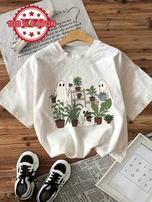 Graphic Crew Neck Short Sleeve Tee For Ladies, Casual Daily Outfit For Spring & Summer - 白色 - 查看 8