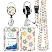 Personalized ID Set With Lanyard, Featuring A Retractable ID Holder, Retractable Clip, And Detachable Neck Lanyard, Vertical Design, Suitable For Women, Nurses, Doctors, Students, And Teachers (Spring Flower Design) - Spring Flowers - View 1